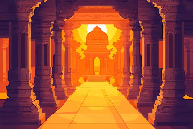 Photo indian ancient temple diwali flat background