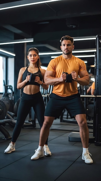 Indian asian young couple is working out in the gym