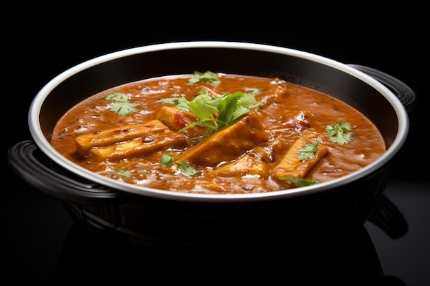 Indian baby corn masala curry prepared in red sauce served with roti naan or indian bread