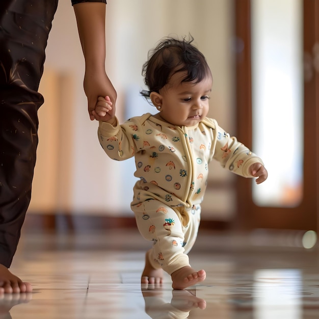 Indian baby walking with support