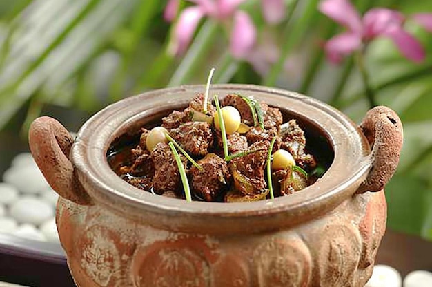 Indian beef stew in mud pot