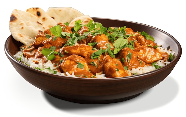 Indian butter chicken curry in balti dish isolated on transparent or white background