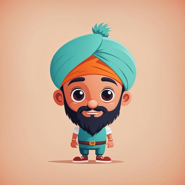 Photo indian cartoon character with turban and turban vector illustration