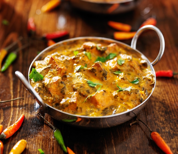 Indian chicken curry in a balti dish