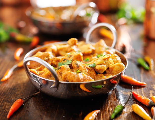 Indian chicken curry in a balti dish