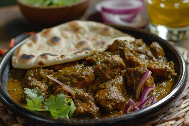 Photo indian chicken curry and chapati