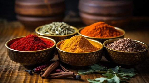 Indian colorful spicesgroup photo