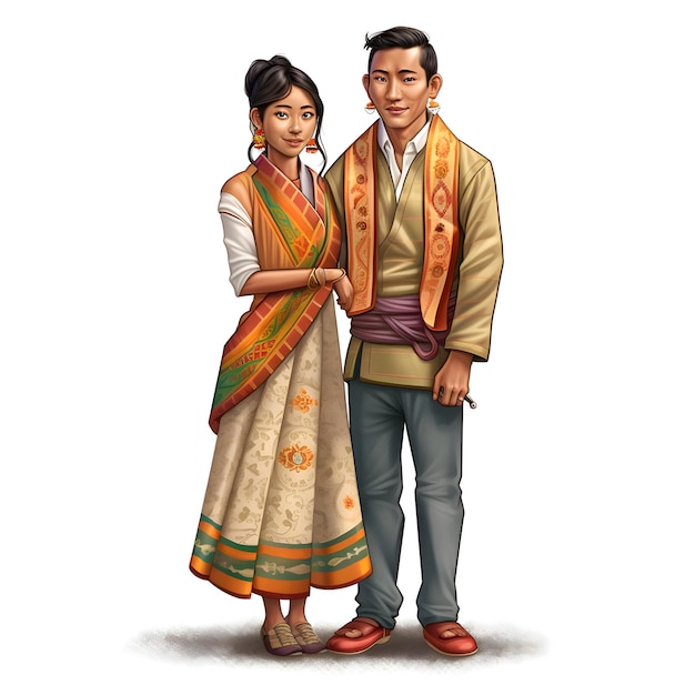 Indian couple in traditional clothes Vector illustration isolated on white background