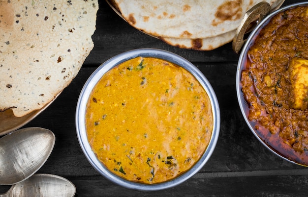 Indian Cuisine Dal Makhani on Wooden Background