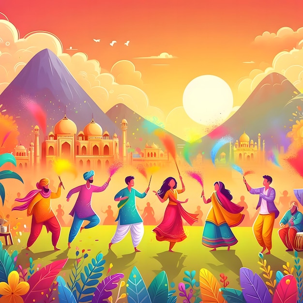 Indian Culture Dance With Beautiful Colorful Nature Background Generated AI