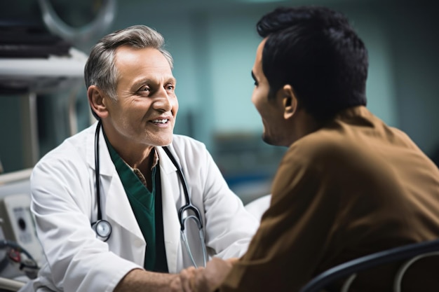 Indian doctor with patient in hospital or clinic