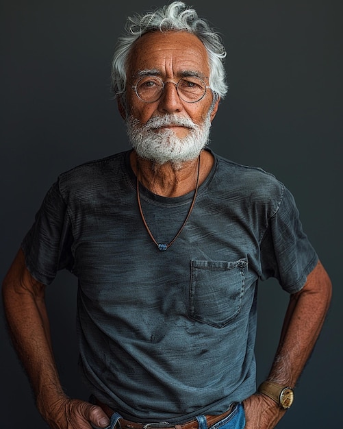 An Indian Elderly Men In A Neutral Grey Background