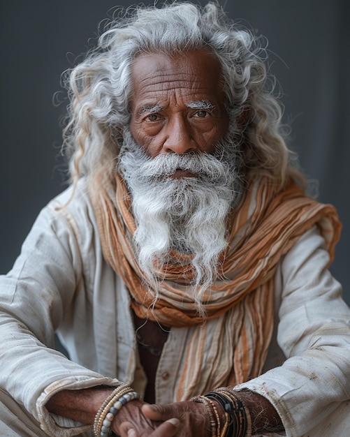 An Indian Elderly Men In A Neutral Grey Wallpaper