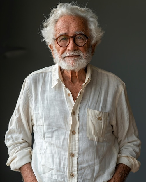 An Indian Elderly Men In A Solid White Wallpaper