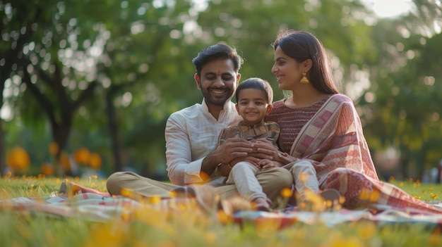 Indian Family Picnic in Park During Summer