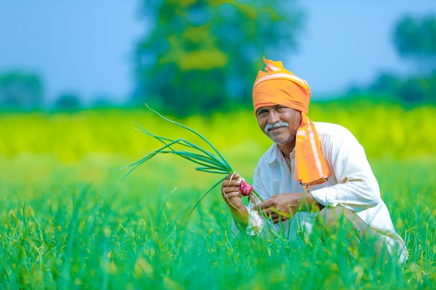 indian farmer at field