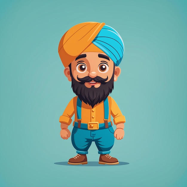 Photo indian farmer with a beard and turban vector cartoon illustration