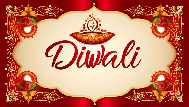 Photo indian festival diwali banner design with festive background and the word is happy diwali