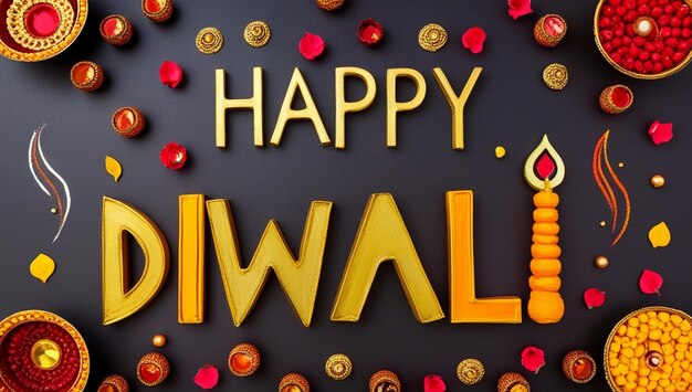 Photo indian festival diwali banner design with festive background and the word is happy diwali