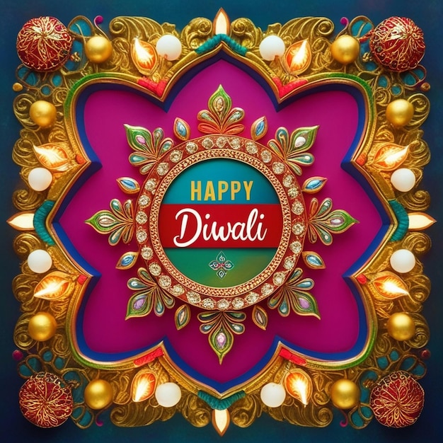 Photo indian festival diwali poster design with festive background and happy diwali typography