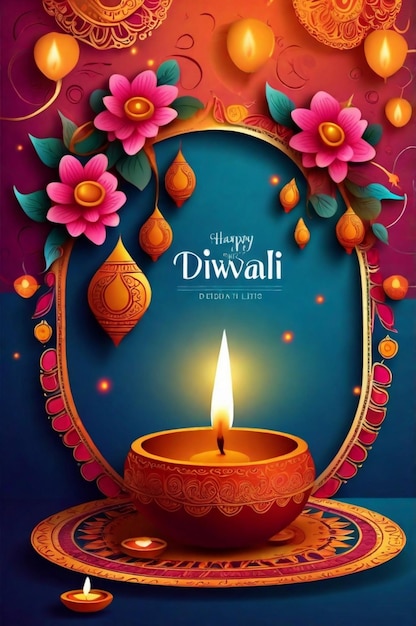 Indian festival happy diwali background design with diya lamp