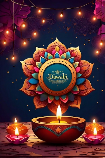 Indian festival happy diwali background design with diya lamp