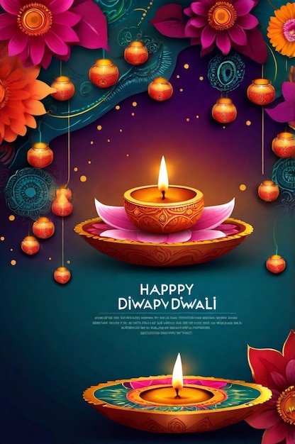 Indian festival happy diwali background design with diya lamp