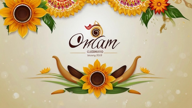 Indian festival onam banner design with festive background and the word is happy onam