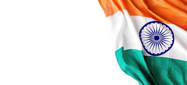 Indian flag of independence isolated on white background with copy space