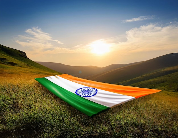 Photo indian flag waving fabric texture design