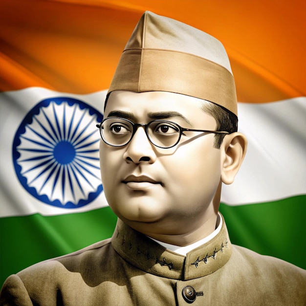 Indian Flag with netaji subhas chandra bose