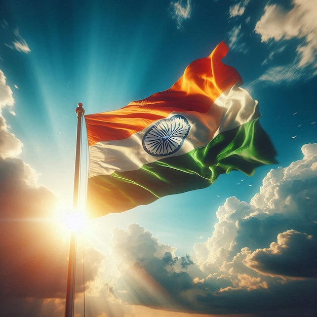 a indian flag with the sun shining behind it ai generated