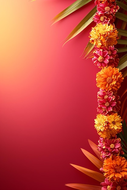 Indian floral garland toran made of marigold flowers and mango leaves Diwali festival Pongal