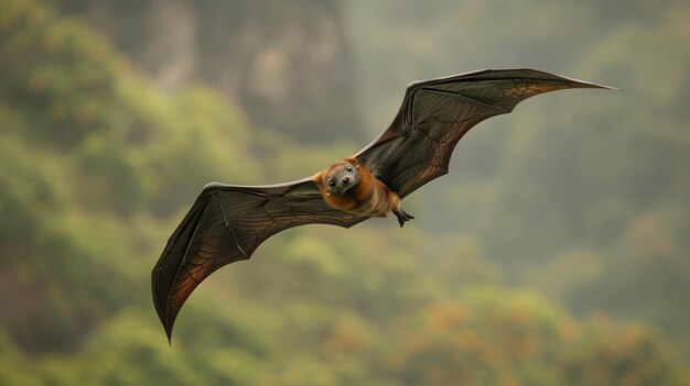 Photo indian flying fox pteropus medius in flight