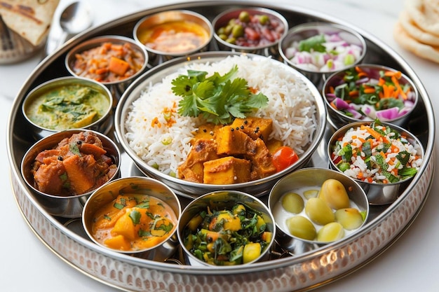 Indian food platter hindu veg thali selective focus