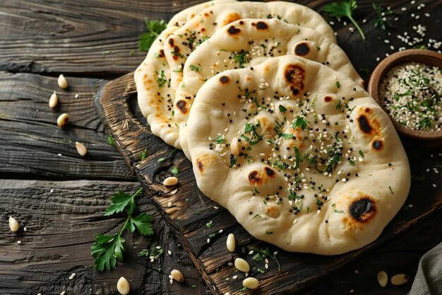 Photo indian garlic naan bread on wooden