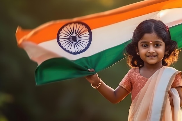 Indian Girl holding Indian flag Independence day celebration India