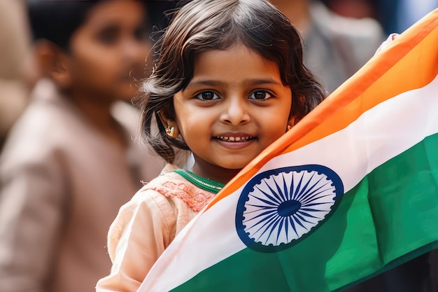 Indian Girl holding Indian flag Independence day celebration India