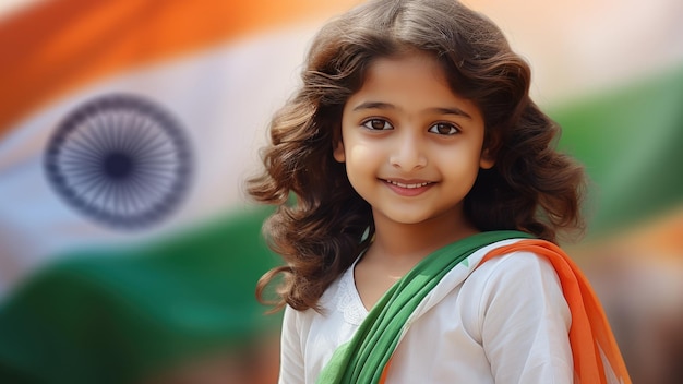 Indian Girl Wearing a Sari and Smiling