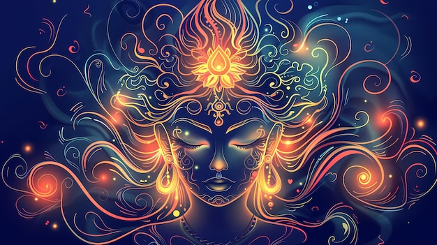 Indian Goddess Kali Maa on dark blue background Goddess Durga Face Religious festival of Hinduism