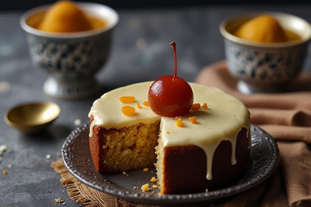 Indian gulab jamun cake in bowl