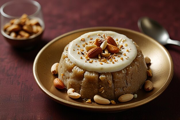 Photo indian halwa with fresh cream and nuts