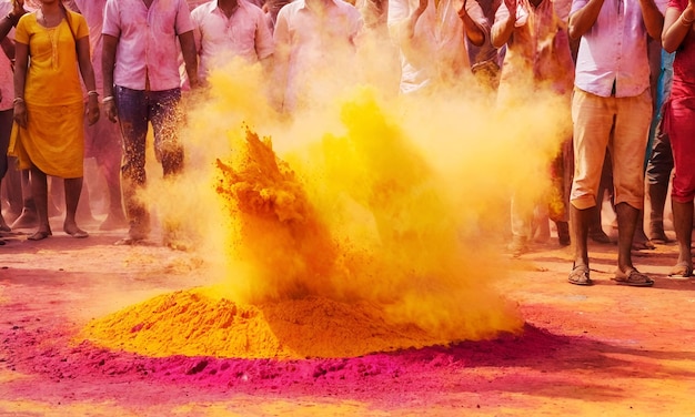 Photo indian hindu holi festival people joyfully throw colored powder and water at each other