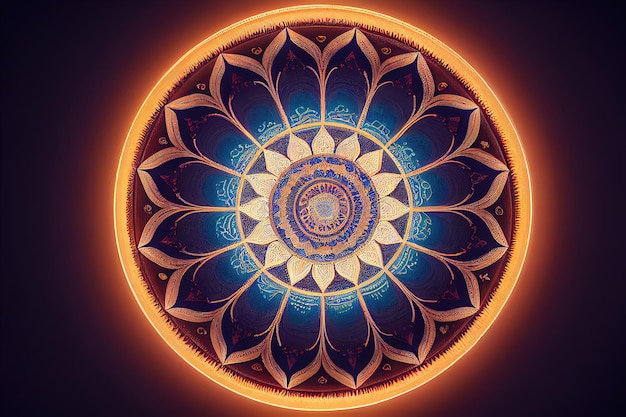 Indian hindu light Diwali festival mandala on dark background