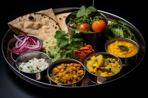 Photo indian or hindu veg thali also known as food platter is a complete lunch or dinner meal