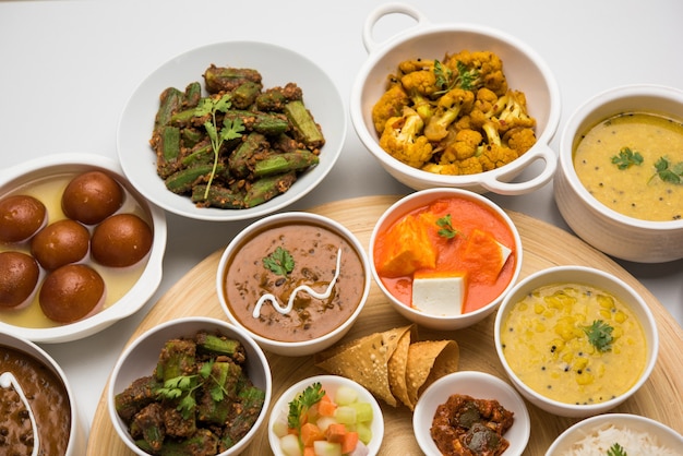 Indian Hindu Veg Thali or food platter, selective focus