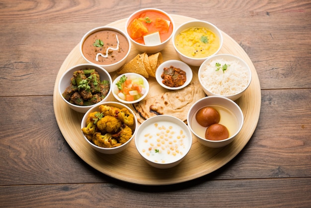 Indian Hindu Veg Thali or food platter, selective focus