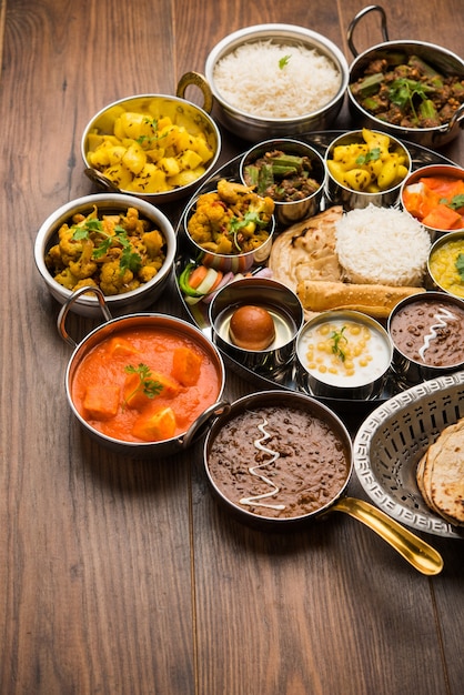 Indian Hindu Veg Thali or food platter, selective focus