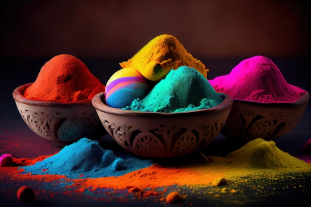 Indian Holi Festival Colors in Bowl.