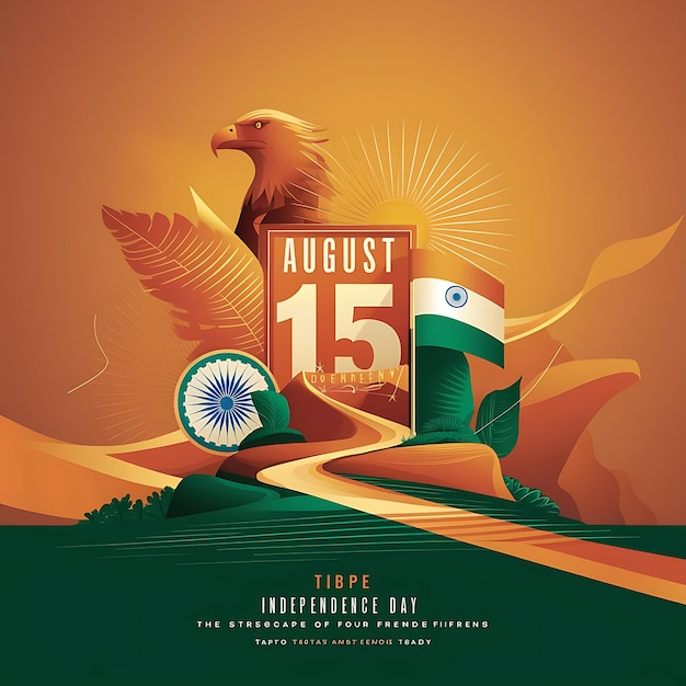 Indian Independence Day 15 August National Poster Orange Blue Green Social Media Poster Banner Free Vector